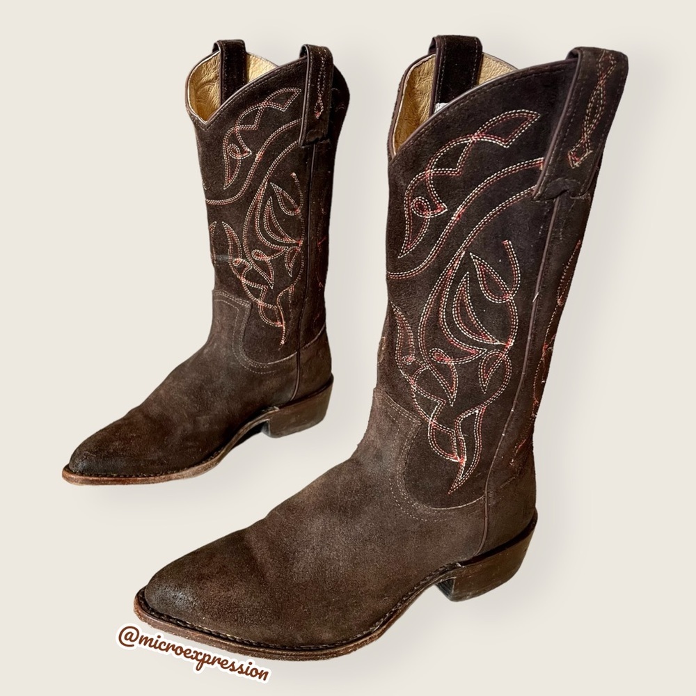 Frye Billy Vintage Brown Suede Embroidered Pull-On Cowgirl Pointed Toe Cute Boot - Picture 12 of 13